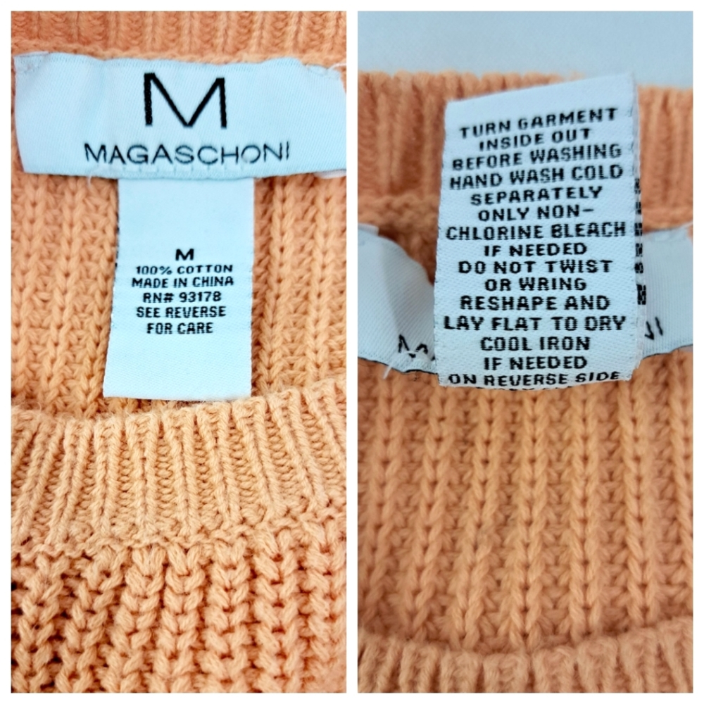 Magaschoni Orange Pumpkin Sweater Cable Knit Long Cotton Pullover Crew Neck M - Picture 16 of 16